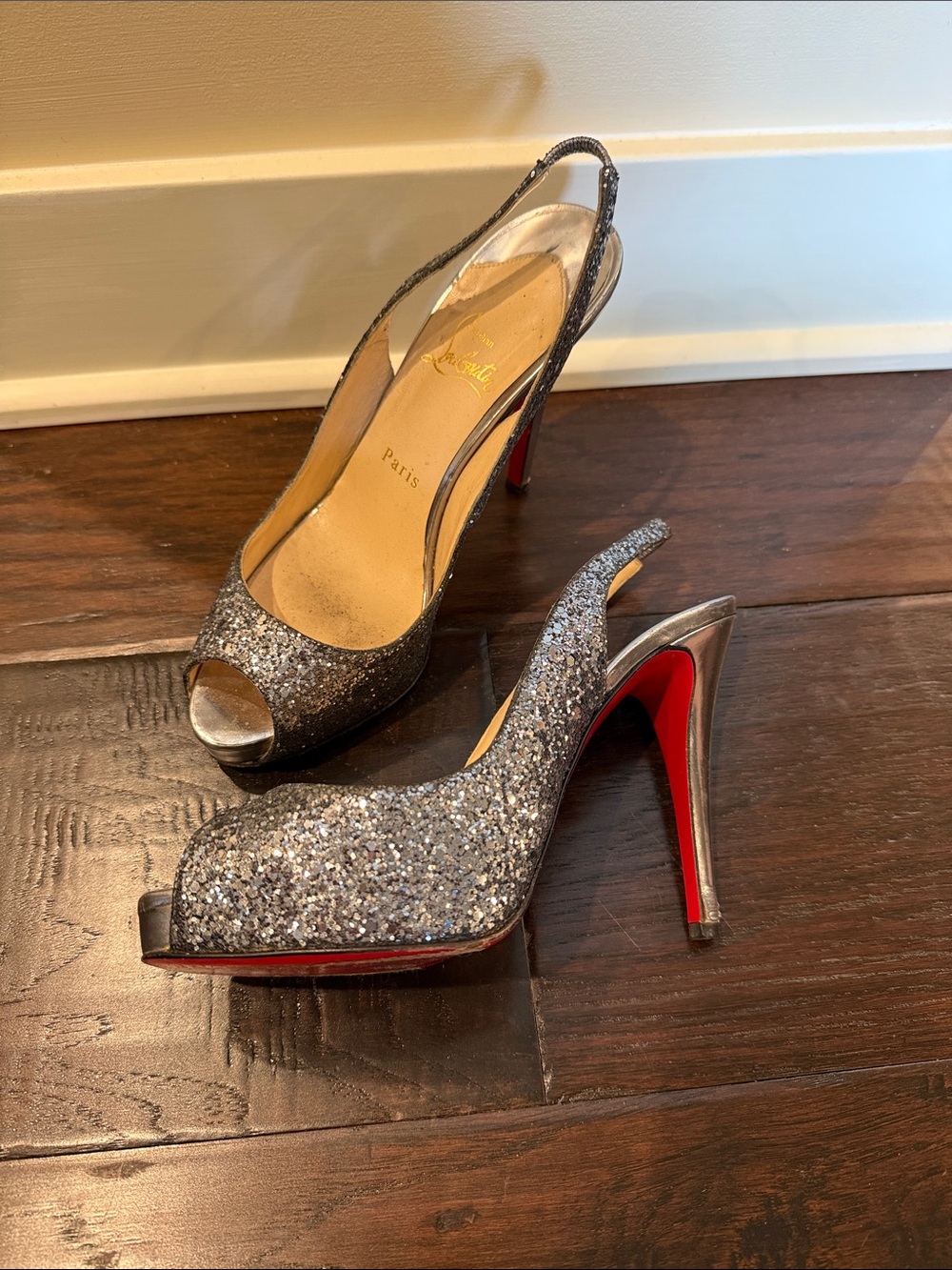 Christian Louboutin glitter platform slingback